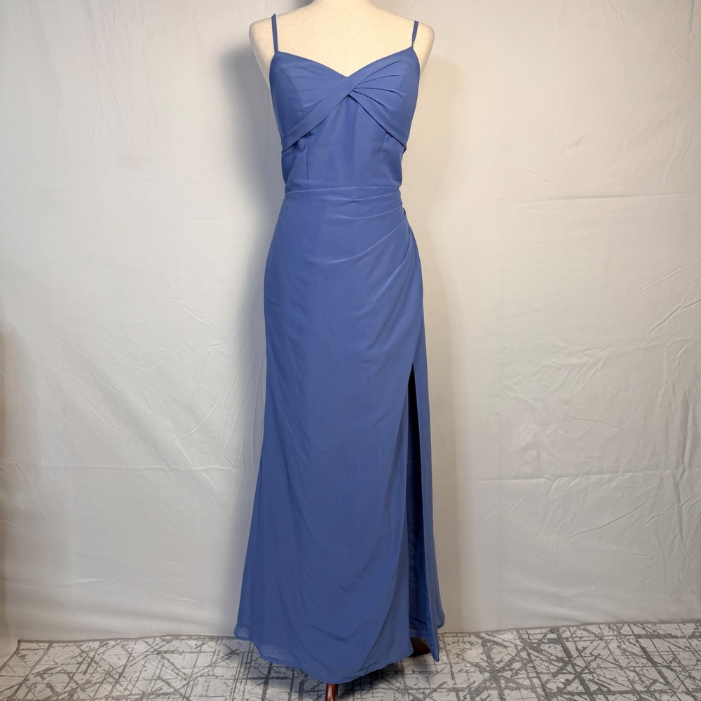 JJ's‎ House Blue Pleated Sweetheart Maxi Dress Gown Slit, wedding guest, prom,